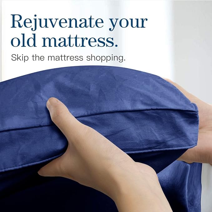 COONP King Mattress Topper, Extra Thick Pillowtop, Cooling Plush Mattress Pad Cover Bed Topper Protector with 8-21 Inch Deep Pocket (Navy Blue, King)