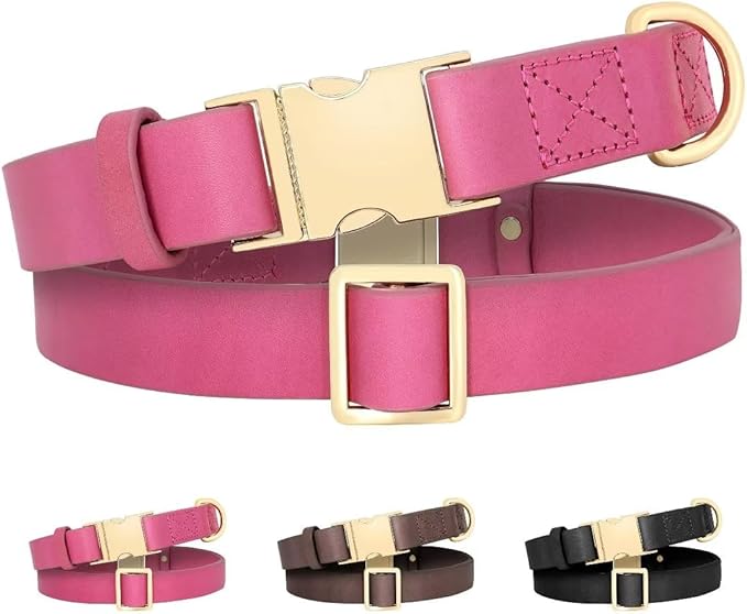 Beirui Genuine Leather Dog Collar with Quick Release Metal Buckle, Comfortable Leather Collar for Small Medium Large Dogs