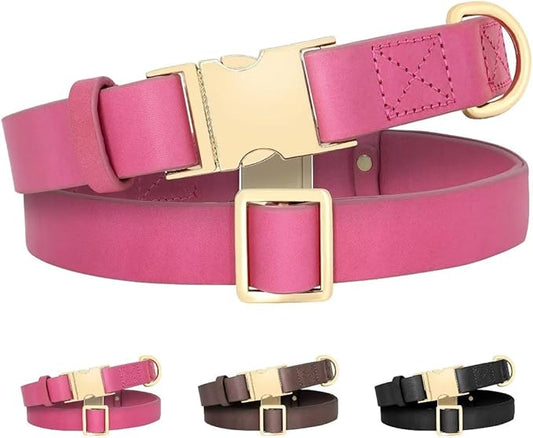 Beirui Genuine Leather Dog Collar with Quick Release Metal Buckle, Comfortable Leather Collar for Small Medium Large Dogs