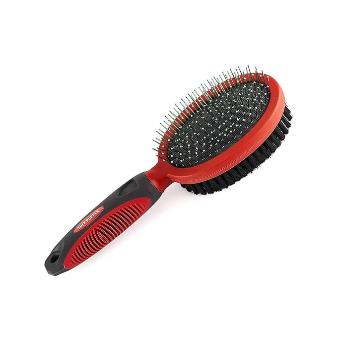 Tuff Pupper Double Sided Dog Brush, Detangling Tool for Dogs and Cats, Pin & Bristle Pet Brush, for and Hair Types, With Comfort-Grip Anti-Slip Handle, Brown, Black, White