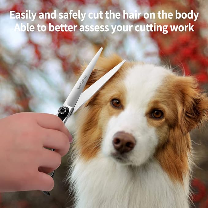 Fenice Peak 8.0'' Dog Straight Scissors For Grooming Pet Hair Cutting Shears 440C Stainless Steel Black Non-Slip Handle Sharp Blades Professional Pet Trimming Scissors for Cats