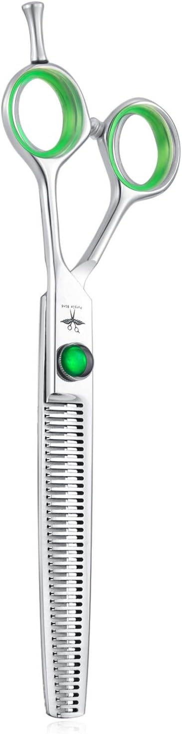 PURPLEBIRD 7 Inch Straight Dog Grooming Scissors Professional Pet Thinning Texturizing Shears Safety Noiseless Blunt Tip Trimming Shearing for Dogs Cats Japanese Stainless Steel Silver