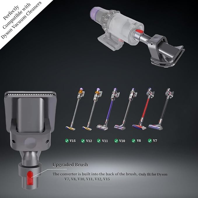 For Pet Grooming Kit Compatible with Dyson V7 V8 V10 V11 V12 V15 Vacuums with Extension Hose and Trigger lock, grey