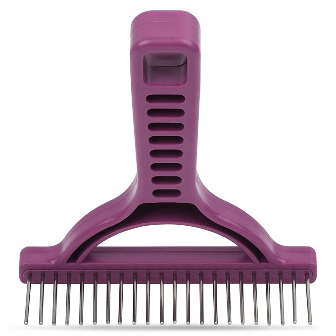 The Untangler Rakes for Grooming and Shedding -silky smooth rotating teeth to easily collect loose hair (Purple, Extra-Long)