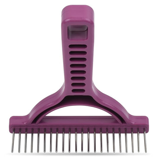 The Untangler Rakes for Grooming and Shedding -silky smooth rotating teeth to easily collect loose hair (Purple, Extra-Long)