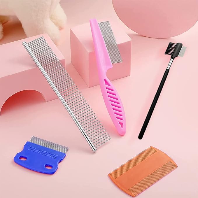 SKYPIA 5 Pcs Dog Comb Set - Tear Stain Remover, Flea Comb for Dogs and Cats, Grooming Kit for Small Pets