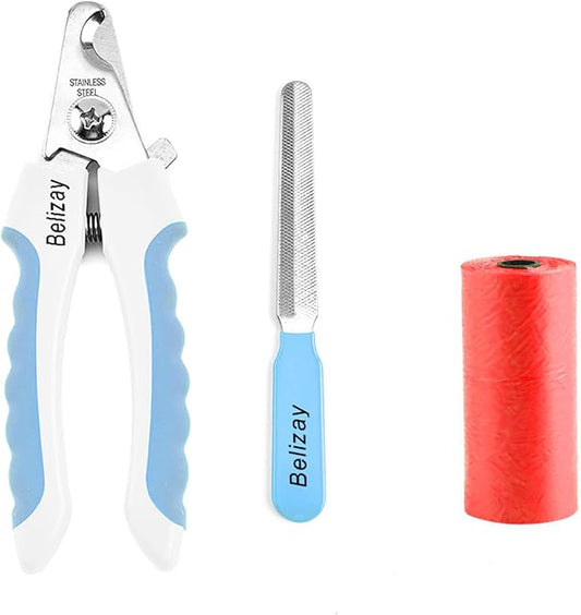 Belizay Dog & Cat Professional Pets Nail Clippers and Trimmers with Poop Bag Rolls Set, Cat and Dog Nail Clippers for Small Dogs with Safety Guard to Avoid Over Cutting. Large Size