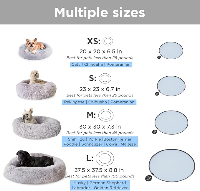 Large Donut Dog Bed, Calming Dog Bed Washable Ideal for Small to Large Dogs and Cats & Round Dog Bed,Anti-Anxiety Multiple Sizes (Light Grey, Combo Large (37.5" L x 37.5" W x 8.5" Th))