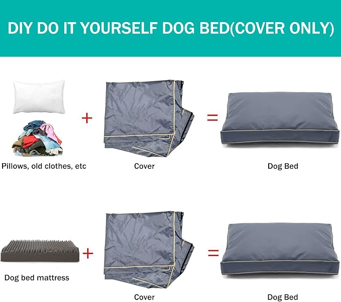 Dog Bed Cover 20Lx15Wx3H Inch.Waterproof Heavy Duty Durable Oxford Dog Bed Replacement Covers with Zipper.Washable Removable Pet Bed Mattress Protector Cover.Grey,Cover Only.