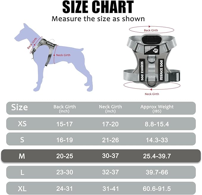 Demigreat Service Dog Harness, Reflective Dog Vest Harness with 5 PCS Patches, Adjustable Soft Oxford Pet Harness, Inner Layer Mesh, Easy to Control for Small Medium Large Dogs