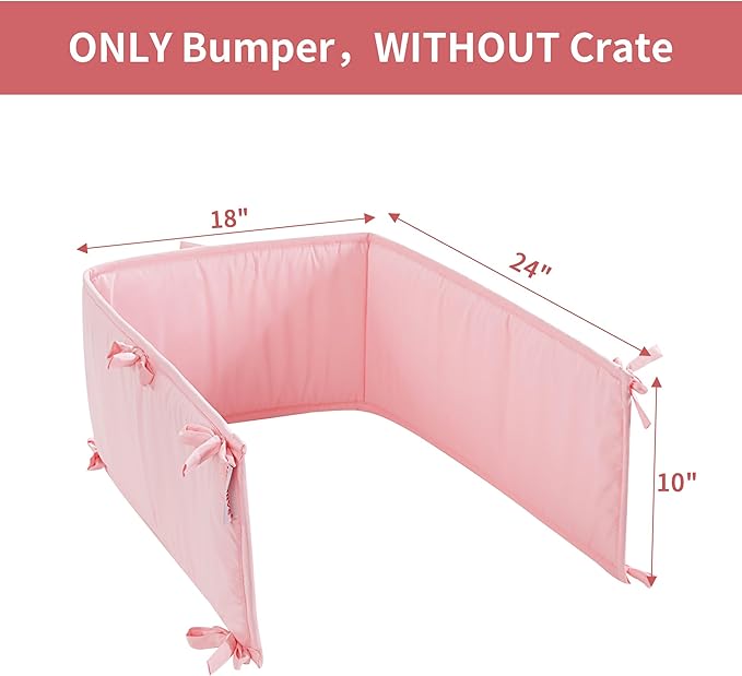 Hombys Dog Crate Bumper with Ties - Soft Crate Accessory -Kennel Cover - Training Pads for Front Door Crates, 24"x18", Pink