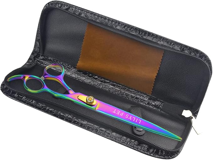 LILYS PET HIGH-END SERIES 8-Inch Japan 440C Rainbow Color Pet Grooming Straight Cutting Scissors,Dog Cat Straight Scissors,Dog Cat Grooming Scissors