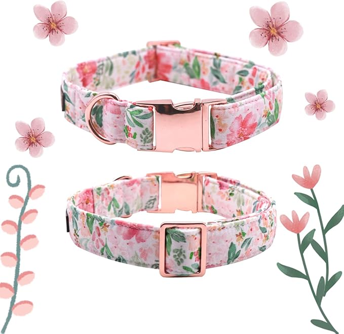 Lionet Paws Dog Collar, Comfortable Adjustable Cute Collar with Metal Buckle for Male Female Dogs Gift, Pink Flower, Large, Neck 16-24 inches