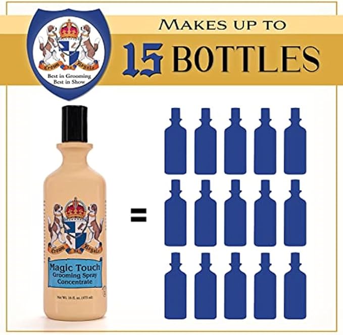 Crown Royale Magic Touch Formula 1 Pet Grooming Spray Concentrate, No Heavy Build-Up, Finishing Spray, Prevents Coat Matting, Formulated with Conditioners, 16 oz