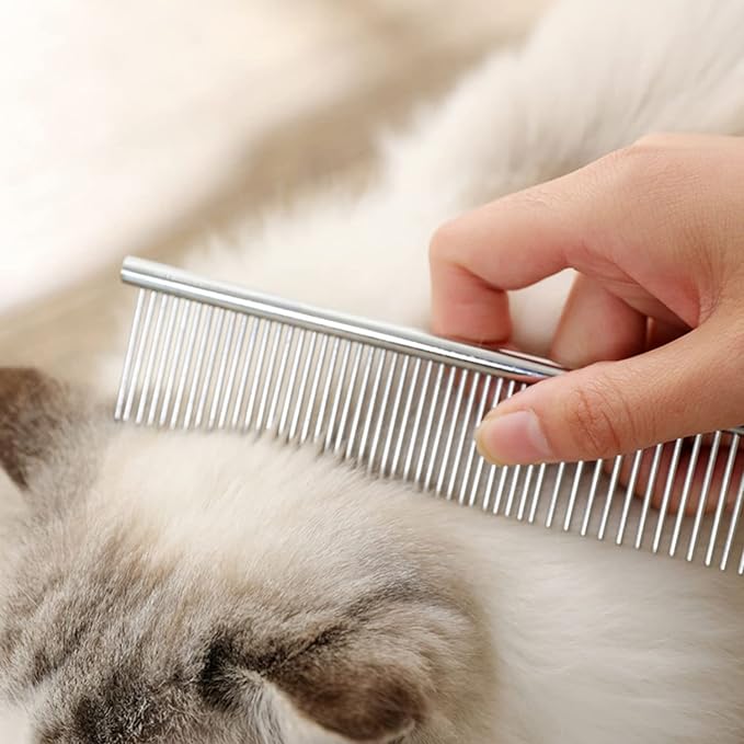 Kopal Stainless Steel Comb Set for Dogs and Cats, Pet Metal Brusher, Silver, Pack of 3