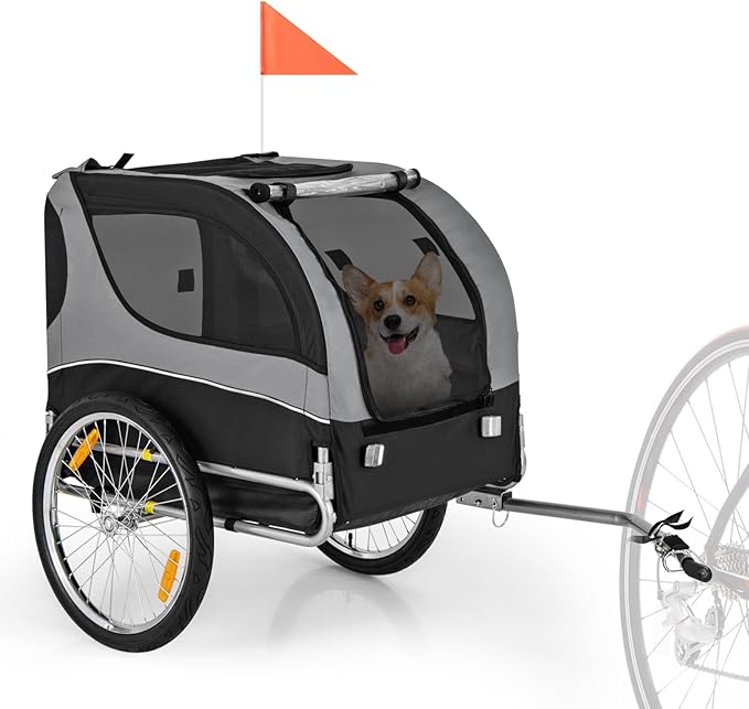 PETSITE Dog Bike Trailer, Dog Cart for Bicycle with 3 Breathable Mesh Entrances, Safety Flage, Easy Folding Pet Carrier with Quick Release Wheels, Pet Bike Trailer for Small & Medium Sized Dogs