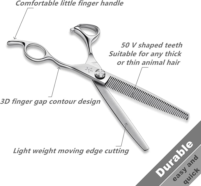 High-end Professional Dog Grooming Thinning Scissors Teeth Cutting Blending Shears Pet Texturizing Shears 7.5 Inch Extremely Very Sharp Stainless Steel Alloy For Cat Horse And Other Animals