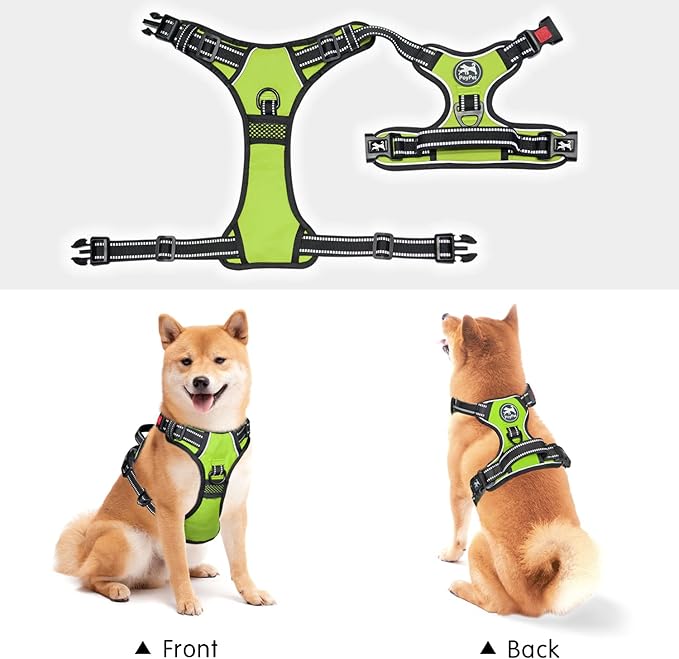 PoyPet No Pull Dog Harness, No Choke Front Clip Dog Reflective Harness, Adjustable Soft Padded Pet Vest with Easy Control Handle for Small to Large Dogs(Green,XS)