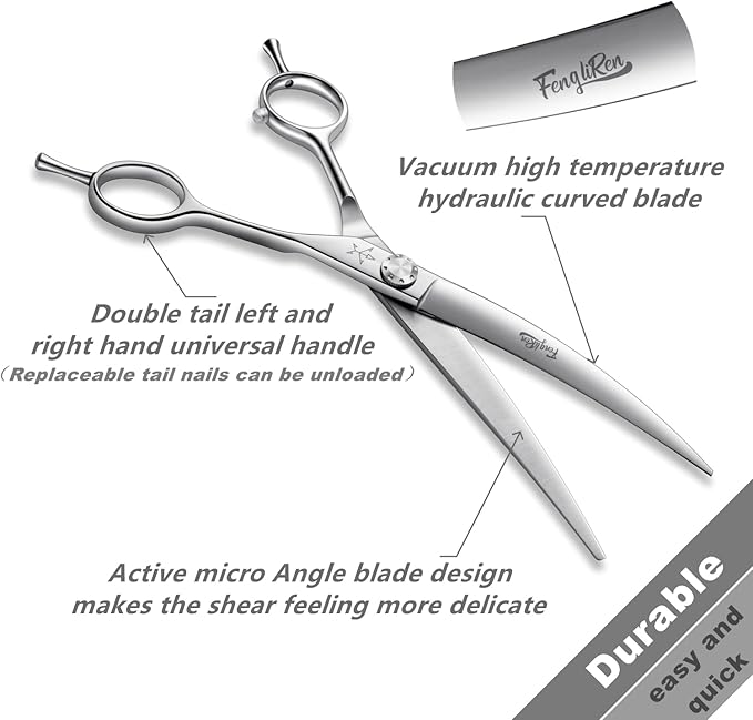 High-end Professional Dog Grooming Curved Scissors Pet Curved Shears 7.5 Inches Extremely Very Sharp Made Of Advanced Stainless Steel Alloy By Hand For Dog Cat And Horse Breeder