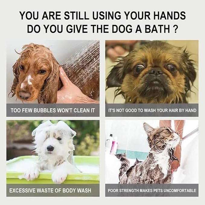 Dog Bath Brush - Pet Grooming Brush with Soap Dispenser - Soft Silicone Dog Shampoo Brush Scrubber - Short Long Haired Dogs and Cats Washing - 2 Count
