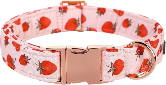 Lionet Paws Dog Collar, Comfortable Adjustable Cute Collar with Metal Buckle for Male Female Puppies and Cats Gift, Strawberry Pattern, XS, Neck 8-12 inches