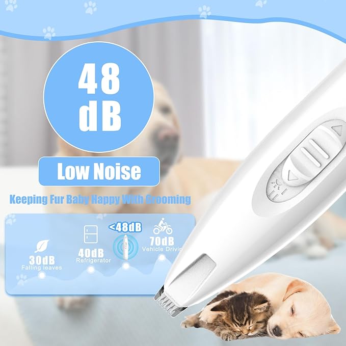 KIKETECH LED Dog Paw Trimmer - Cordless, Low Noise Dog Clippers for Grooming, Rechargeable Small Area Shaver for Dog Clippers Cats, SnowWhite