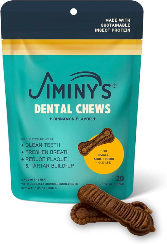 Jiminy's Dental Chews for Dogs, Cinnamon Flavor, Scientifically Proven to Improve Oral Health, Dental Bones Clean Teeth, Fight Bad Breath, and Removes Plaque and Tartar, Small, 20ct (Pack of 1)