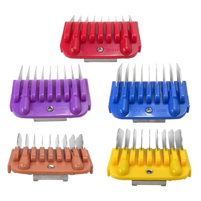 New Professional Animal Stainless Steel 5 Color Guide Comb Set for 10#/15#/30# Detachable Blade,Compatible for Andis/Oster A5/ Wahl KM Series Guards Clipper(Cutting Length 3mm-16mm)