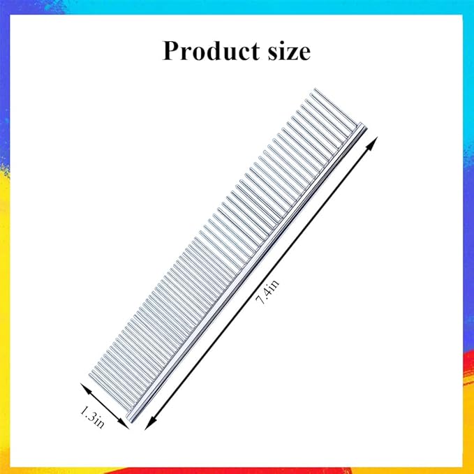 Metal Dog Combs for Grooming Small Dogs, Cats and Pets, Dematting, Detangling, Removing Shedding Hair & Knots, Pet Grooming Tool, Stainless Steel, 7.4-Inch