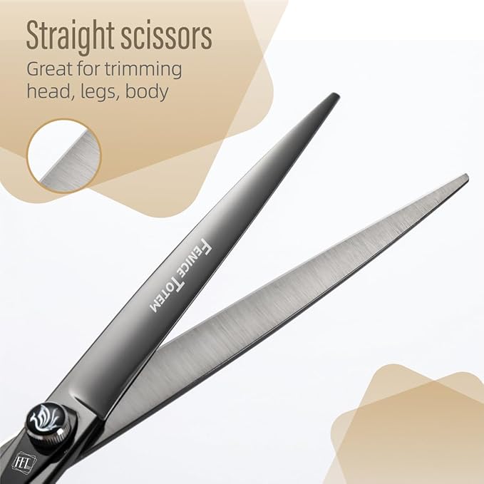 Dog Grooming Scissors: 7.5 inch Bright Black Pet Staright Shears Made Of Japanese 440C Advanced Stainless Steel Professional Grooming Scissors for Dogs Cats and Other Pets
