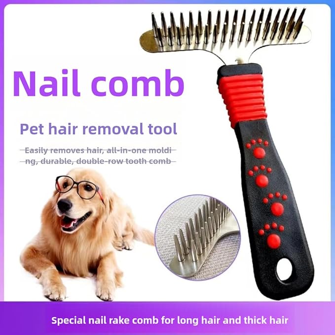 Dog comb Dog rake comb Double row raking does not hurt the skin massage Stainless steel Suitable for large cats and dogs