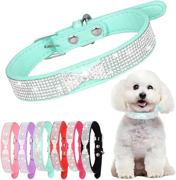 Blue Bling XXS Dog Collar, Rhinestone Girl's Cat Collars Sparkling Diamond Jeweled Crystal Female Puppy Collar for XXS XS Small Dogs, XXS