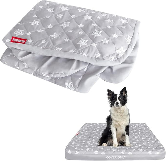Dog Bed Covers Replacement Washable Pet Hair Easy to Remove, Waterproof Dog Bed Covers Noiseless Quilted, Pet Bed Cover Lovely Grey Star Print, Puppy Bed Cover 29x41 Inches, for Dog/Cat, Cover Only
