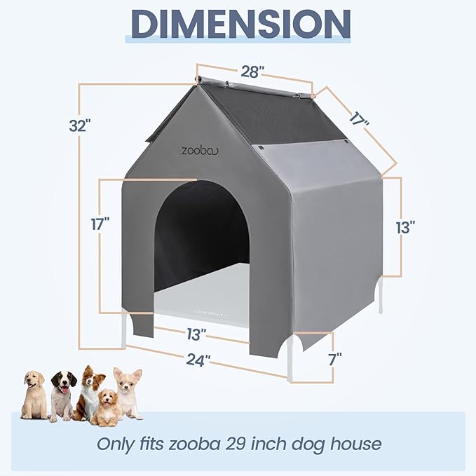 29” Durable Dog House Cover - Waterproof & UV-Resistant 600D Oxford Fabric Canopy for Outdoor Kennels - Cover Only, Fits 36"x30"x44" Houses - Protective Large Breed Shelter Top - Cool Grey
