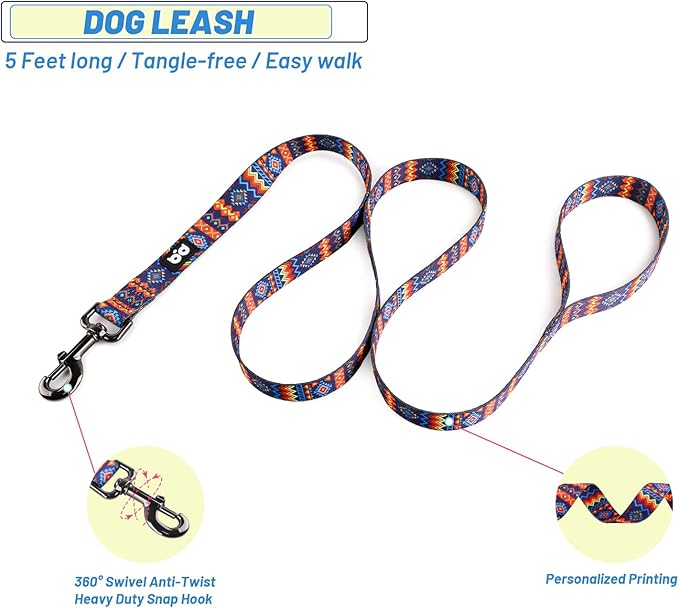 QQPETS Dog Harness Leash Set Adjustable Heavy Duty No Pull Halter Harnesses for Small Medium Large Breed Dogs Back Clip Anti-Twist Perfect for Walking