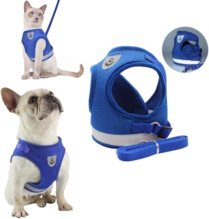 Cat Harnesses for Small Dogs - Cat Harnesses and Leashes for Walking, Adjustable Reflective Step in Dog Harness for Small Dog and Cat(Blue, S (11.8” – 13.3”)