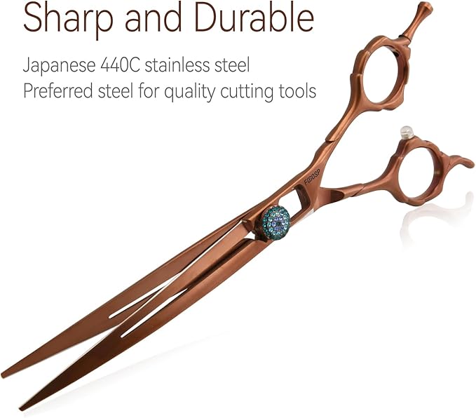 Curved Dog Grooming Scissors 7.5'' Downward 30° Professional Pet Grooming Trimming Shears for Dogs Teddy High Cobalt Alloy Steel for Right Handed Groomers (7.5, Chocolate Curve)