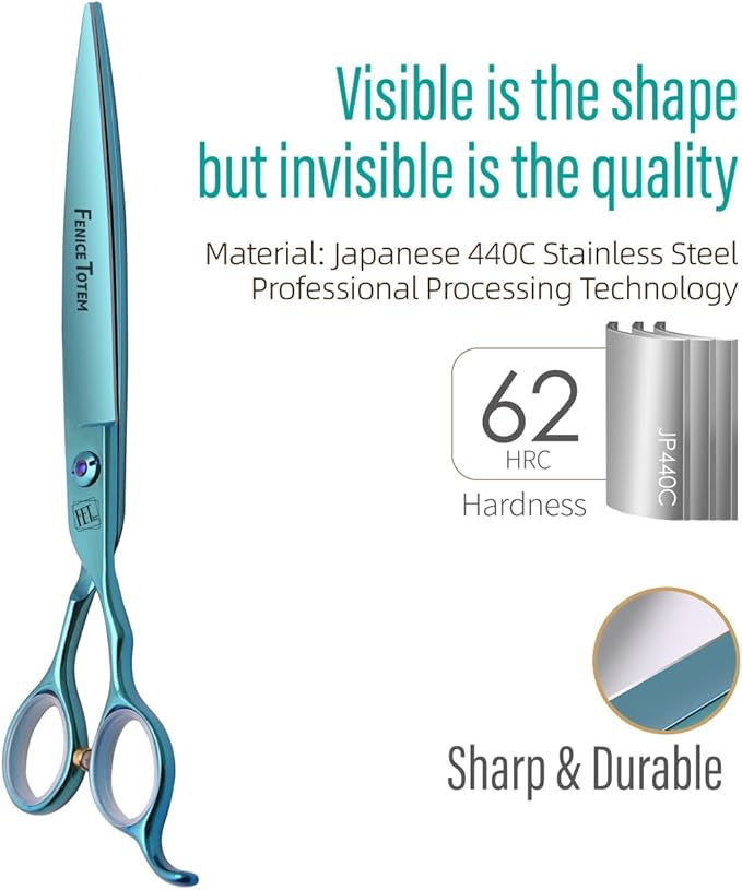 Dog Grooming Scissors: Blueish Green 5 in 1 Pet Shears Kit Made of Japanese 440C Advanced Stainless Steel Professional Grooming Scissors for Dogs Cats and Other Pets