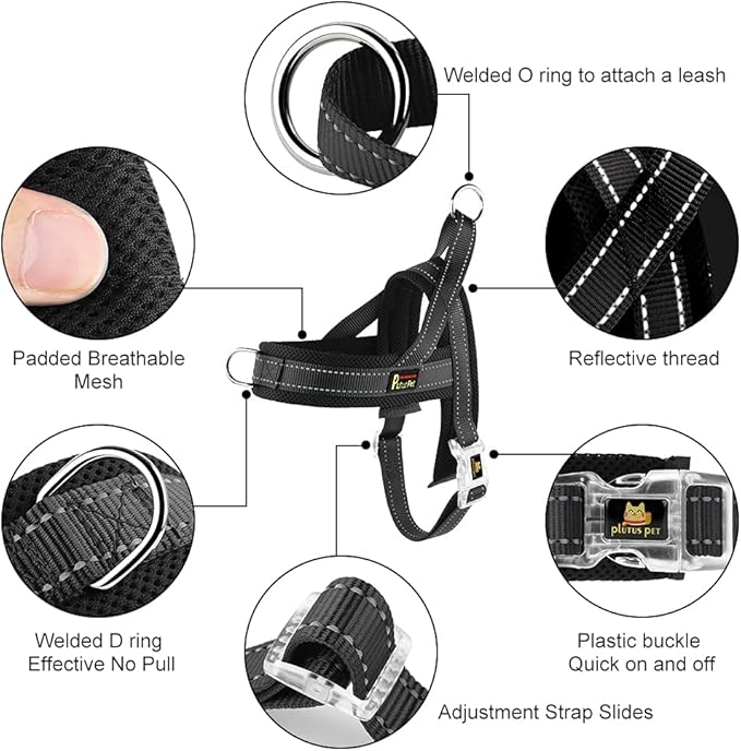 Plutus Pet No Pull Dog Harness with Breathable Mesh Padded, Adjustable Reflective Escape Proof Dog Harness, Quick Fit Dog Vest Harness for Small Medium Large Dogs(XL, Black)