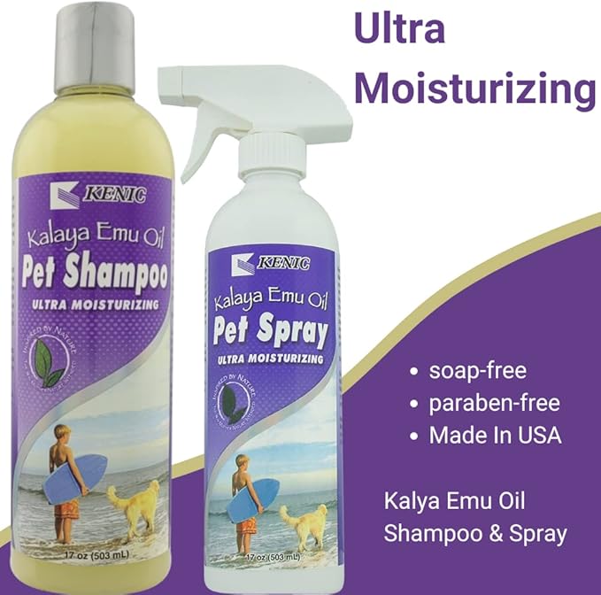 Kenic Kalaya Premium Moisturizing & Restorative Emu Oil Dog Shampoo, Repairs and Restores Skin & Hair, Soap & Paraben Free, Made in USA, for Dogs, Puppies & Cats