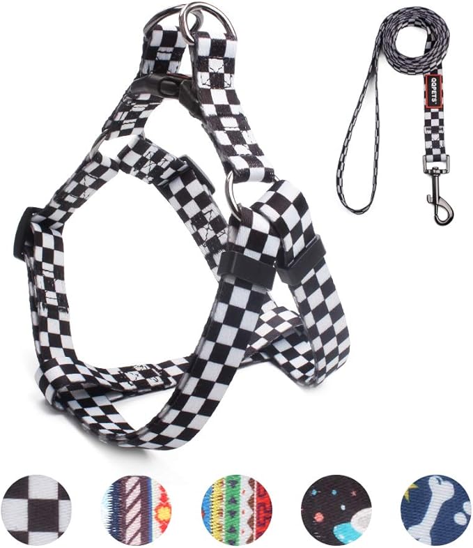 QQPETS Dog Harness Leash Set Adjustable Heavy Duty No Pull Halter Harnesses for Small Medium Large Breed Dogs Back Clip Anti-Twist Perfect for Walking (L(23"-32" Chest Girth), Black Plaid)