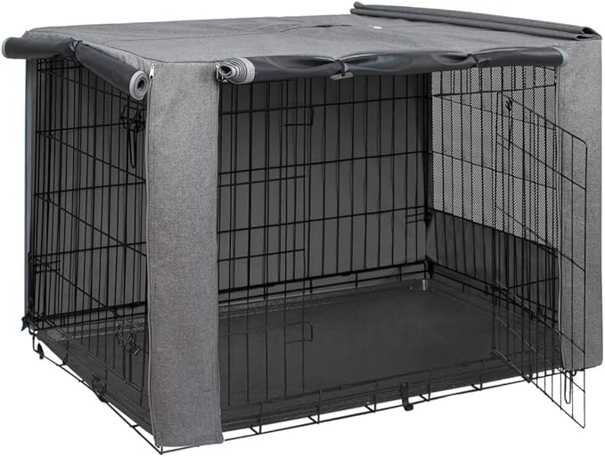 HiCaptain Folding Metal Dog Crate Cover for 48 Inch Wire Pet Cage(Two-Tone Gray)