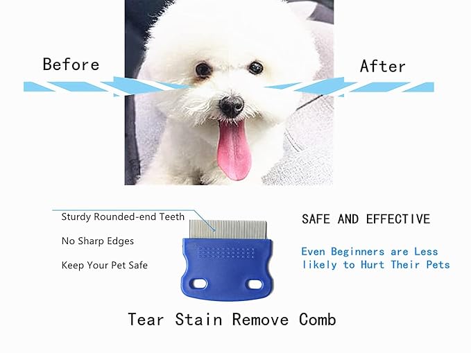 Dog Combs for Grooming, FULLINY 4 In 1 Dog Grooming Comb Set With Flea Comb,Tear Stain Remover For Dogs,Professional Dog Combs,Storage Bag