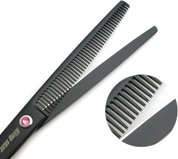 Kingstar 8.0in. Matt Black Professional Pet Grooming Scissors Set,Straight & Thinning & Curved Scissors Set with Comb,Dog Grooming,A559