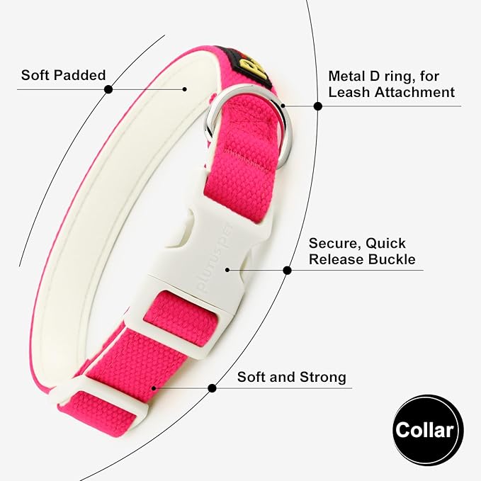 Plutus Pet Cotton Dog Collar, Heavy Duty Collar with Soft Padding, Adjustable and Comfortable for Small Medium and Large Dogs, Hot Pink, L
