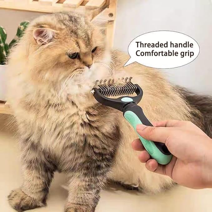 Pet Dematting Tool 2 Pack Double Sided Undercoat Rake & Dematting Comb for Cats and Dogs for Detangling Matted or Knotted Undercoat Hair (Blue & Black, Large)