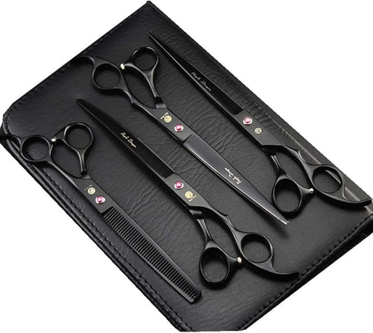 Purple Dragon 8 Inch Professional Pet Grooming Scissors Sets Dog Grooming Shear 1 Pc STRAIHT & 1 PcTHINNING & 2 Pcs Curved Scissors