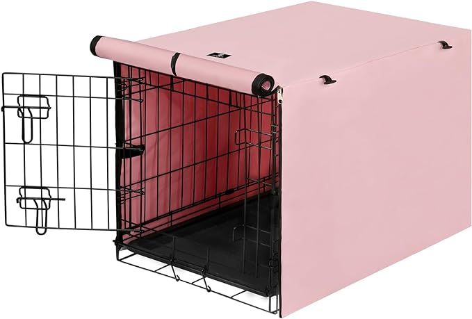 X-ZONE PET Double Door Dog Crate Cover - Polyester Pet Kennel Cover Fits 24 inches Wire Dog Cage Pink