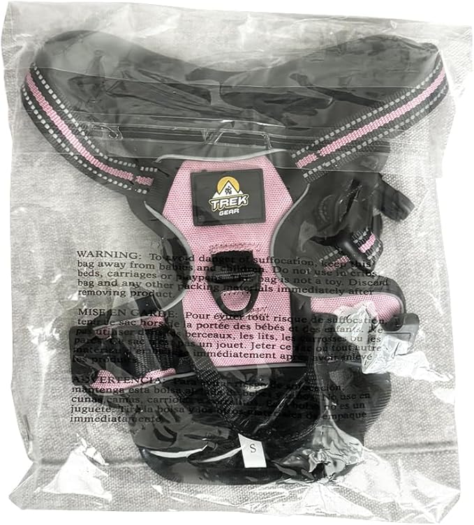 TrekGear Dog Harness, Pet Harness with 2 Leash Clips, Adjustable Soft Padded Dog Vest, Reflective No-Choke Pet Oxford Vest with Easy Control Handle (Pink - Small)