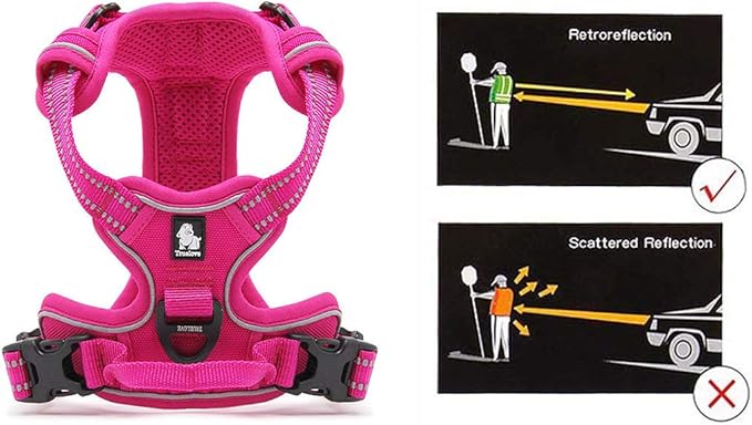 Soft Front Dog Harness .Best Reflective No Pull Harness with Handle and 2 Leash Attachments